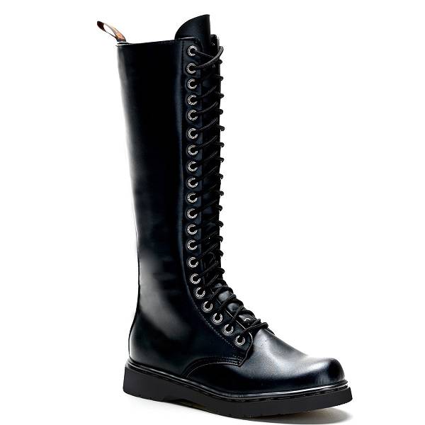 Demonia Men's Defiant-400 Knee High Combat Boots - Black Vegan Leather D9312-60US Clearance